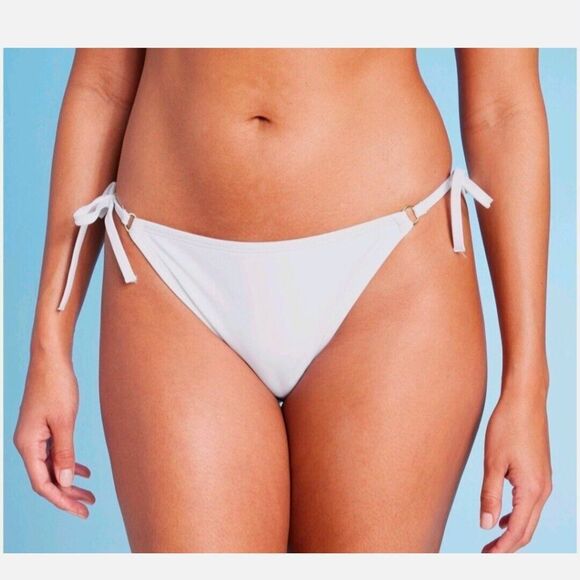 *NWT Shade & Shore XL (16) White Low Rise Cheeky Ring Side Tie Bikini Bottom - Picture 1 of 8